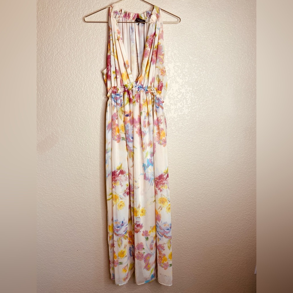 Zara Creampink long floral dress. Small 3204/168 EUC OUNK BEIGE - Picture 7 of 13